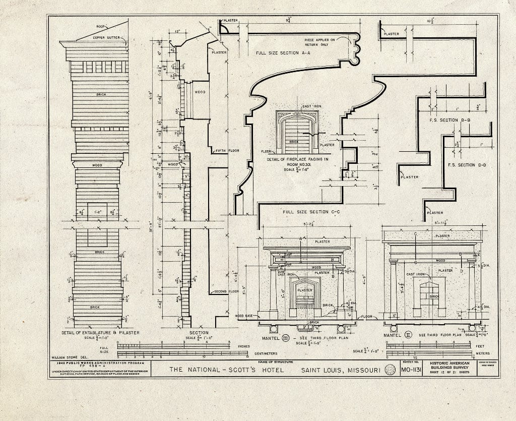 Blueprint HABS MO,96-SALU,43- (Sheet 12 of 21) - St. Louis River Front, New National Hotel, 300 Market Street, Saint Louis, Independent City, MO