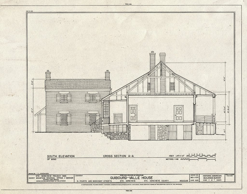 Blueprint HABS MO,97-SAIGEN,9- (Sheet 3 of 7) - Guibourd-Valle House, Fourth & Merchant Streets, Sainte Genevieve, Ste. Genevieve County, MO