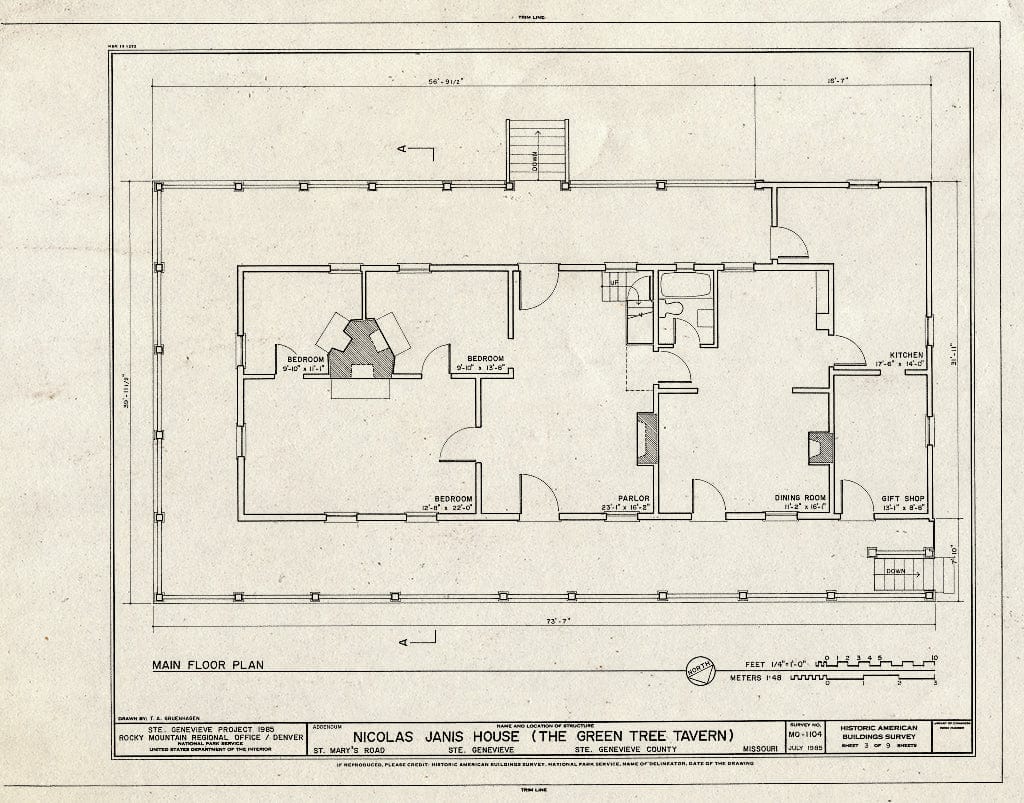 Blueprint HABS MO,97-SAIGEN,5- (Sheet 3 of) - Nicolas Janis House, 244 Old St. Mary's Road, Sainte Genevieve, Ste. Genevieve County, MO