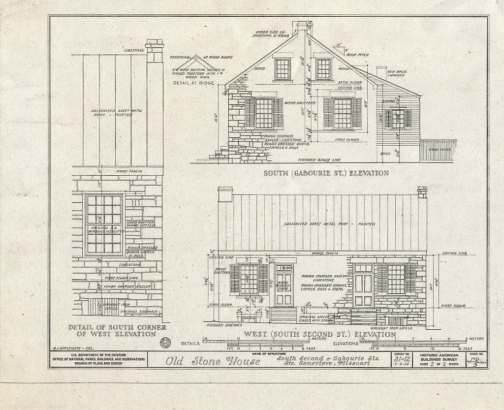 Blueprint HABS MO,97-SAIGEN,3- (Sheet 2 of 2) - Second & Gabourie Streets (Old Stone House), Corner of Second & Gabourie Streets, Sainte Genevieve, Ste. Genevieve County, MO