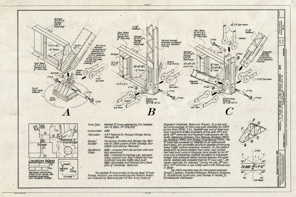 Blueprint HAER MO,25-Trim.V,1- (Sheet 2 of 3) - Waddell A Truss Bridge, English Landing Park, Parkville, Platte County, MO