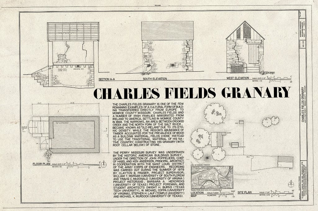 Blueprint HABS MO,69-NORFO.V,1- (Sheet 1 of 1) - Charles Fields Granary, County Route P, North Fork, Monroe County, MO