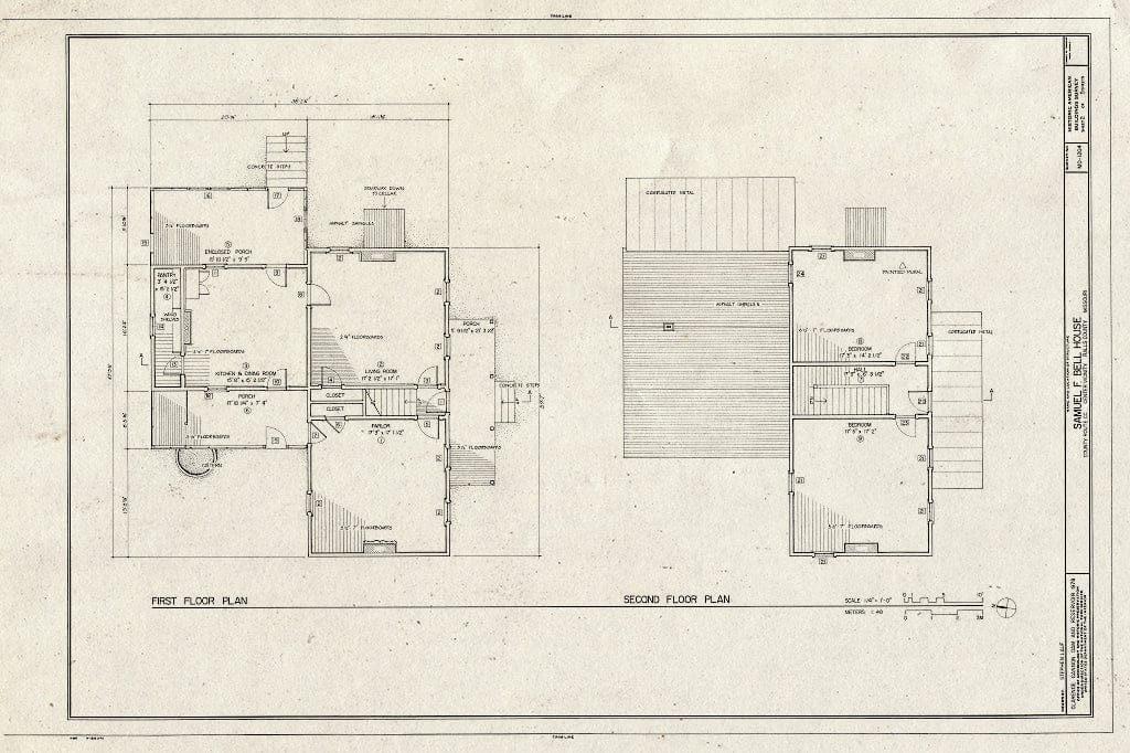 Blueprint HABS MO,87-Cent.V,1- (Sheet 2 of 5) - Samuel F. Bell House, County Route CC Vicinity, Center, Ralls County, MO