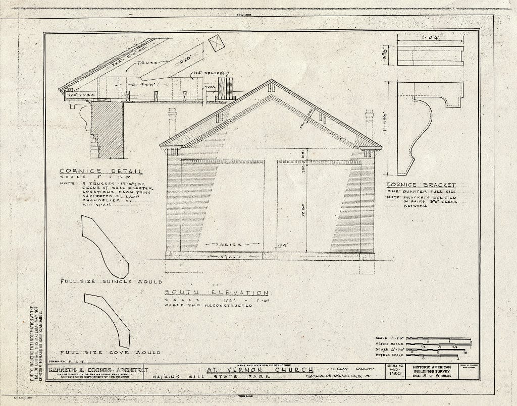 Blueprint HABS MO,24-EXPRI.V,2 (Sheet 5 of 8) - Mount Vernon Church, Watkins Mill State Park, Excelsior Springs, Clay County, MO