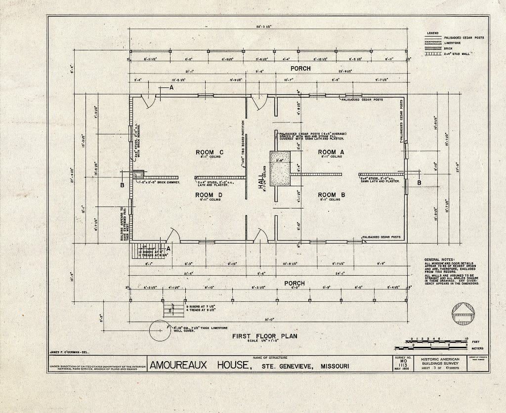 Blueprint HABS MO,97-SAIGEN,13- (Sheet 3 of 10) - Amoureaux House, 327 St. Mary's Road, Sainte Genevieve, Ste. Genevieve County, MO