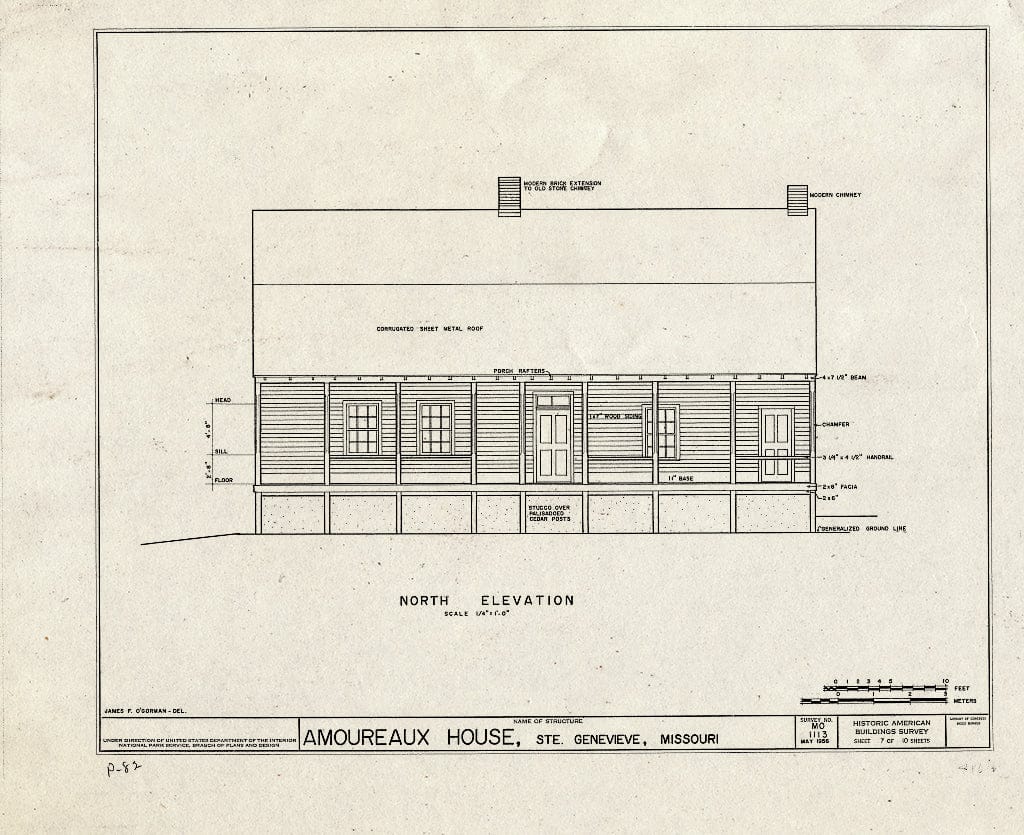 Blueprint HABS MO,97-SAIGEN,13- (Sheet 7 of 10) - Amoureaux House, 327 St. Mary's Road, Sainte Genevieve, Ste. Genevieve County, MO