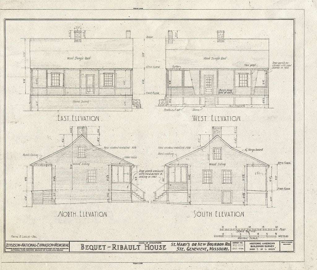 Blueprint HABS MO,97-SAIGEN,14- (Sheet 2 of 6) - Bequet-Ribault House, St. Mary's Road, Sainte Genevieve, Ste. Genevieve County, MO