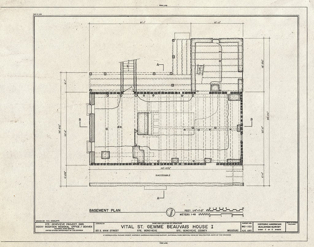 Blueprint HABS MO,97-SAIGEN,20- (Sheet 2 of 7) - Vital St. Gemme Beauvais House I, 20 South Main Street, Sainte Genevieve, Ste. Genevieve County, MO