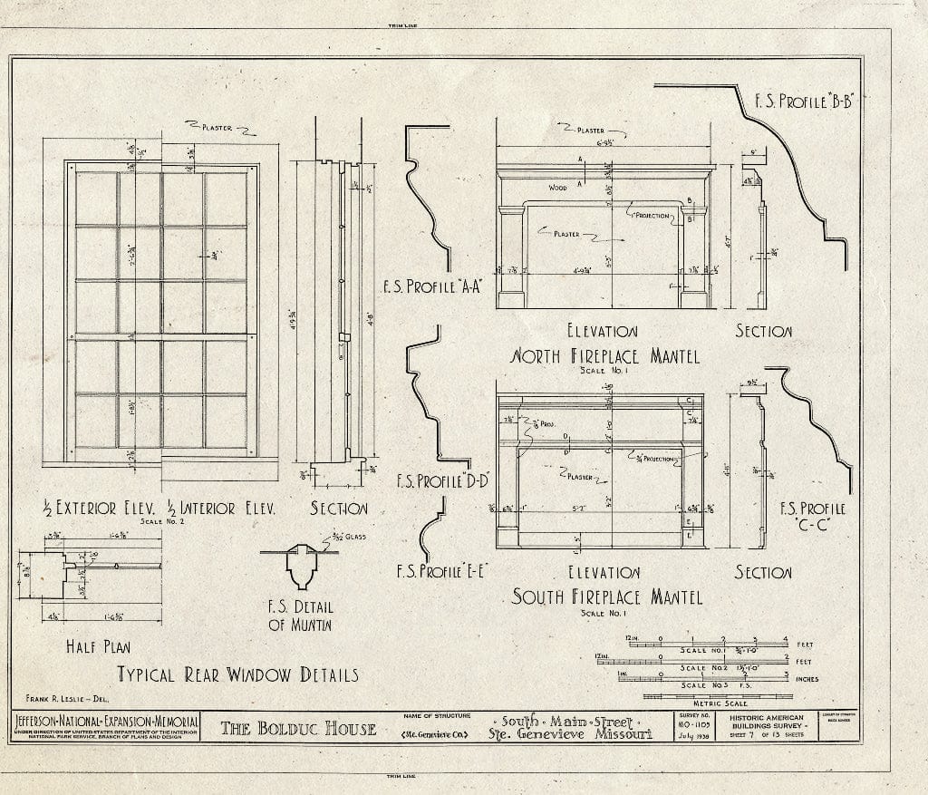 Blueprint HABS MO,97-SAIGEN,6- (Sheet 7 of 13) - Louis Bolduc House, 123 South Main Street, Sainte Genevieve, Ste. Genevieve County, MO