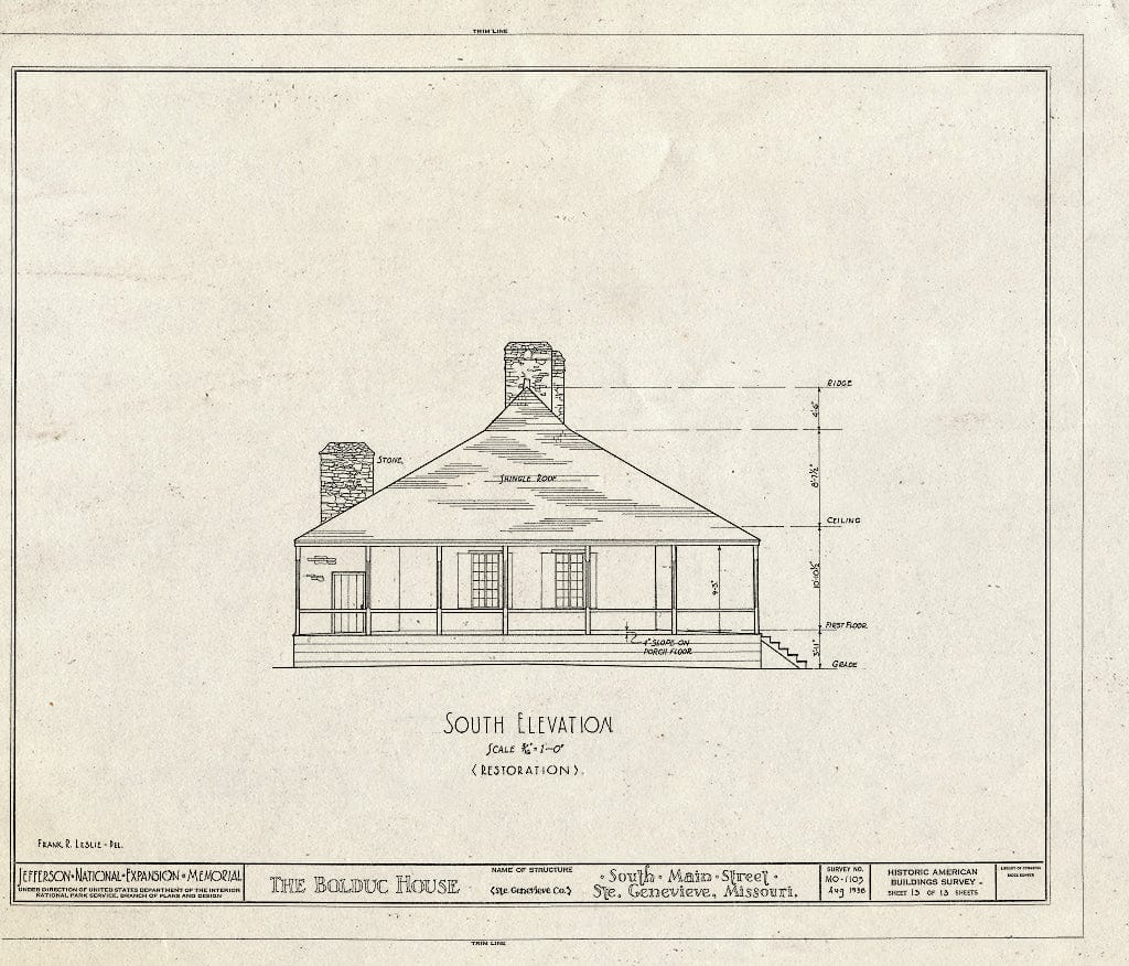 Blueprint HABS MO,97-SAIGEN,6- (Sheet 13 of 13) - Louis Bolduc House, 123 South Main Street, Sainte Genevieve, Ste. Genevieve County, MO