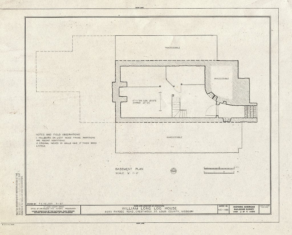 Blueprint HABS MO,95-Crest,2- (Sheet 2 of 4) - William Long Log House, 9385 Pardee Road, Crestwood, St. Louis County, MO