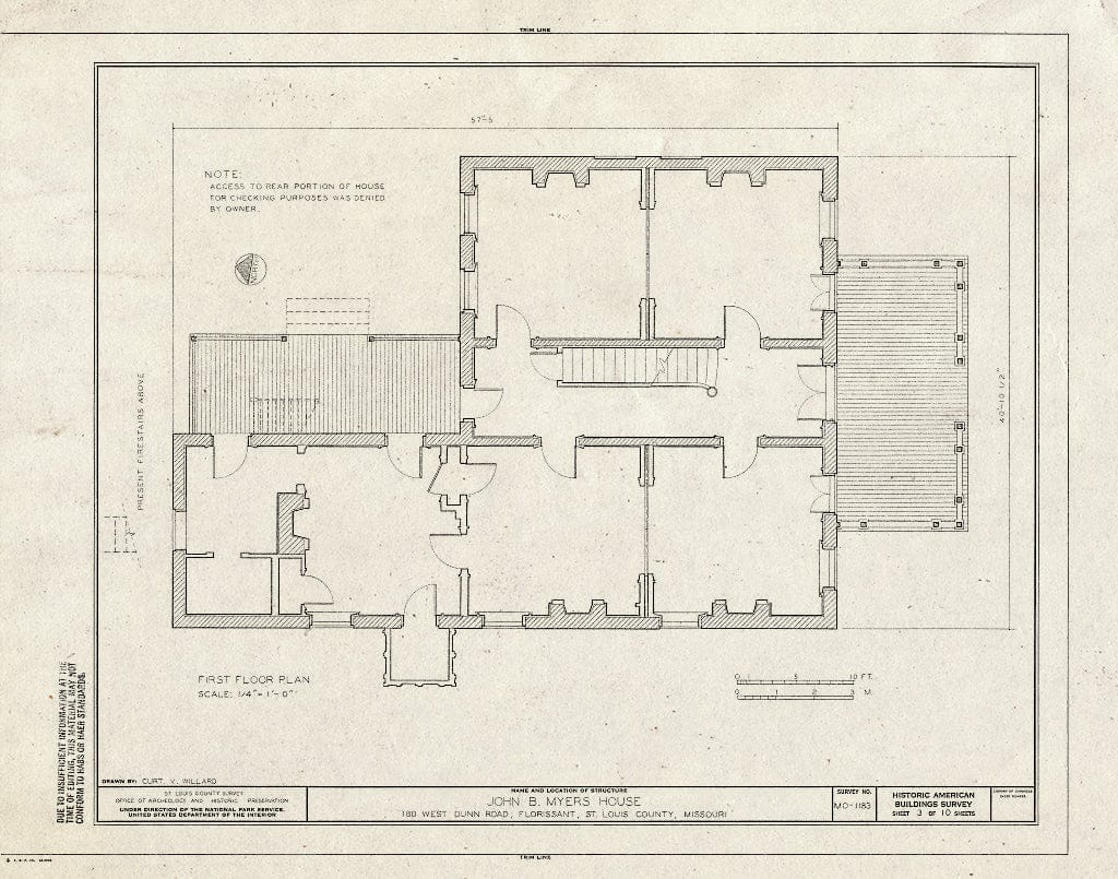 Blueprint HABS MO,95-Flori,15- (Sheet 3 of 10) - John B. Myers House, 180 West Dunn Road, Florissant, St. Louis County, MO