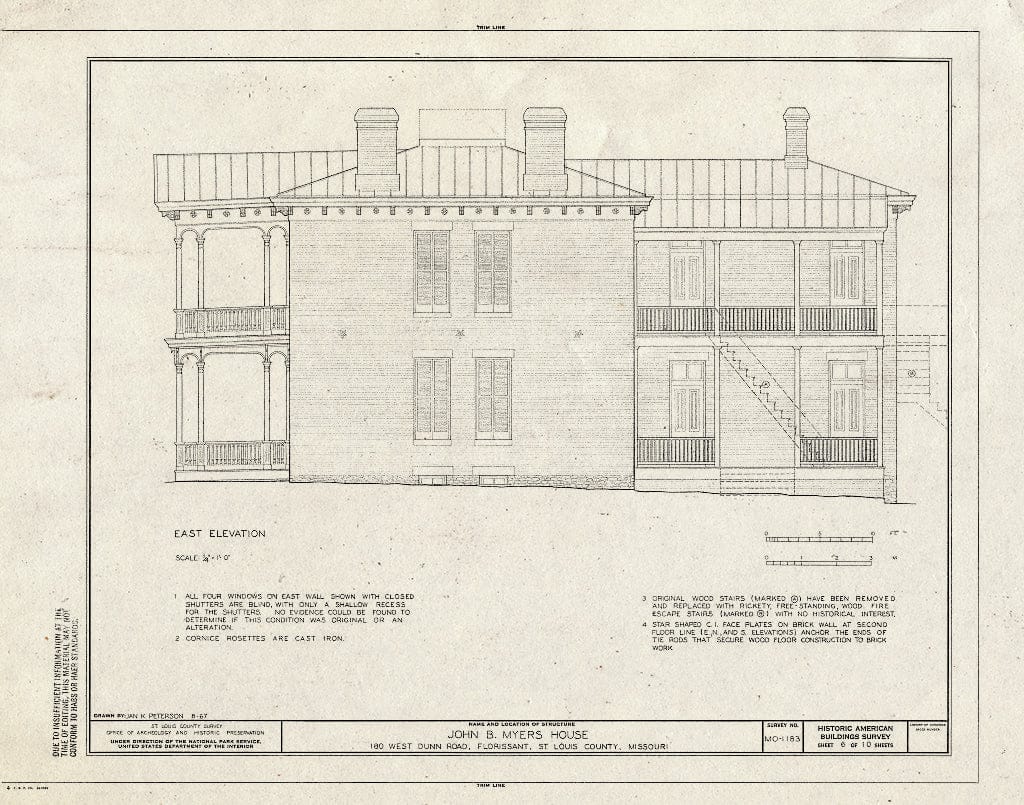 Blueprint HABS MO,95-Flori,15- (Sheet 6 of 10) - John B. Myers House, 180 West Dunn Road, Florissant, St. Louis County, MO