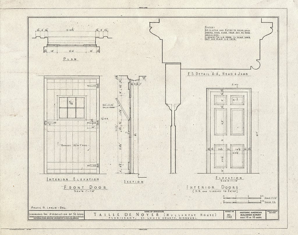 Blueprint HABS MO,95-Flori.V,2- (Sheet 10 of 10) - Taille de Noyer, 400 Taille de Noyer, Florissant, St. Louis County, MO