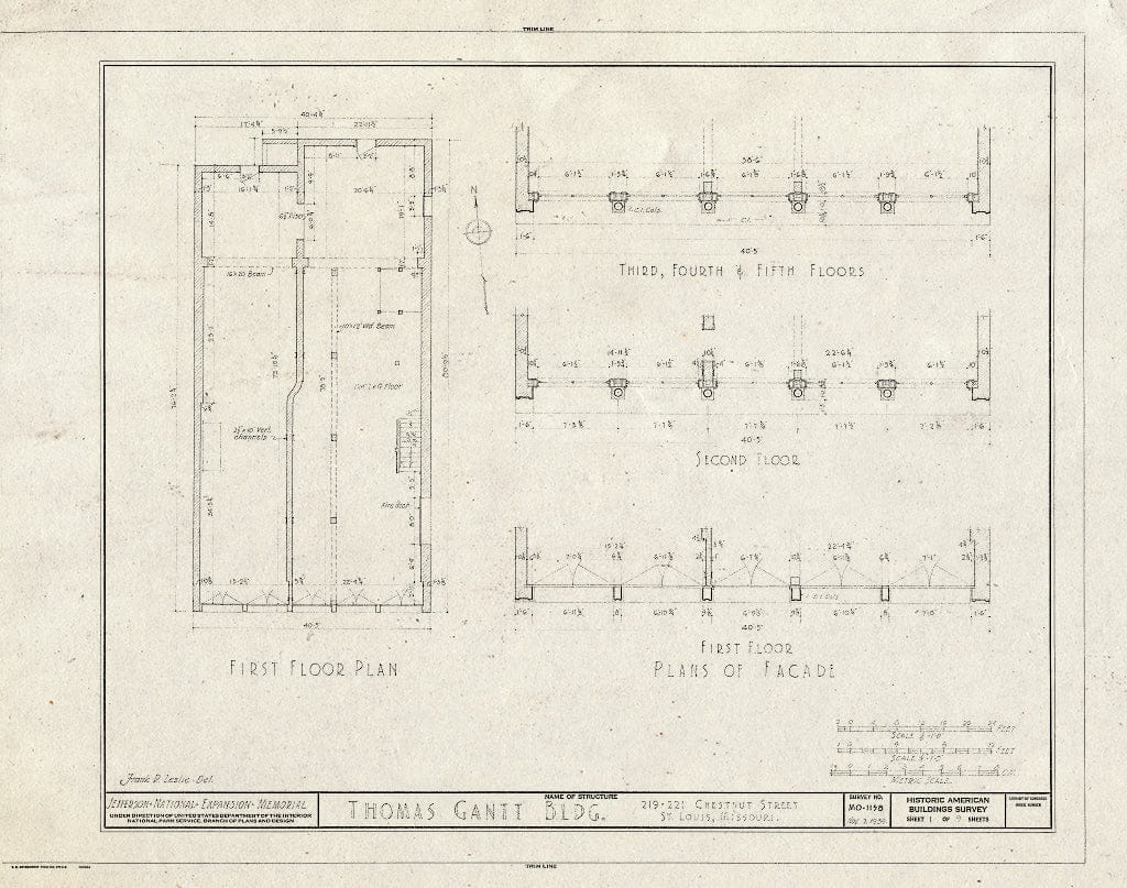 Blueprint HABS MO,96-SALU,70- (Sheet 1 of 9) - Thomas Gantt Building, 219-221 Chestnut Street, Saint Louis, Independent City, MO