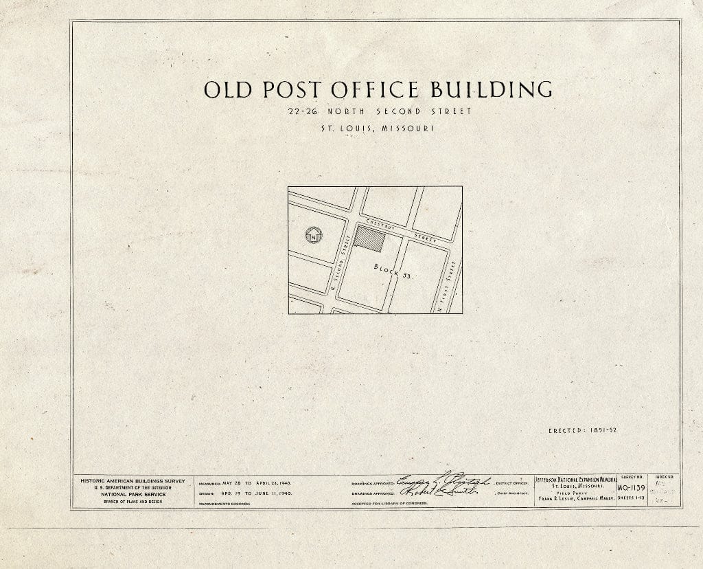 Blueprint HABS MO,96-SALU,48- (Sheet 0 of 13) - Old Post Office Building (Ruins), 22-26 North Second Street, Saint Louis, Independent City, MO