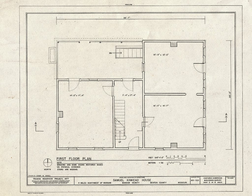 Blueprint HABS MO,8-Wars.V,1- (Sheet 2 of 6) - Samuel Kinkead House, South Grand River & Little Tebo Creek Vicinity, Warsaw, Benton County, MO