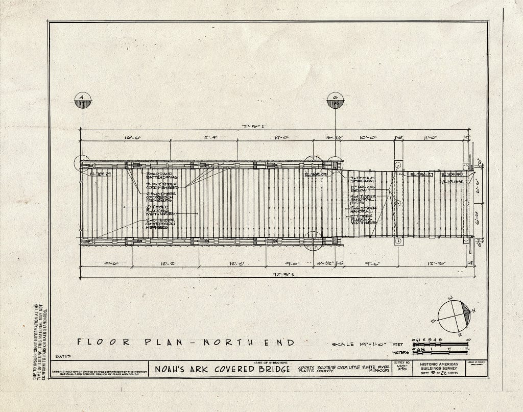 Blueprint 5. Floor Plan-North End - Noah's Ark Covered Bridge, County ...