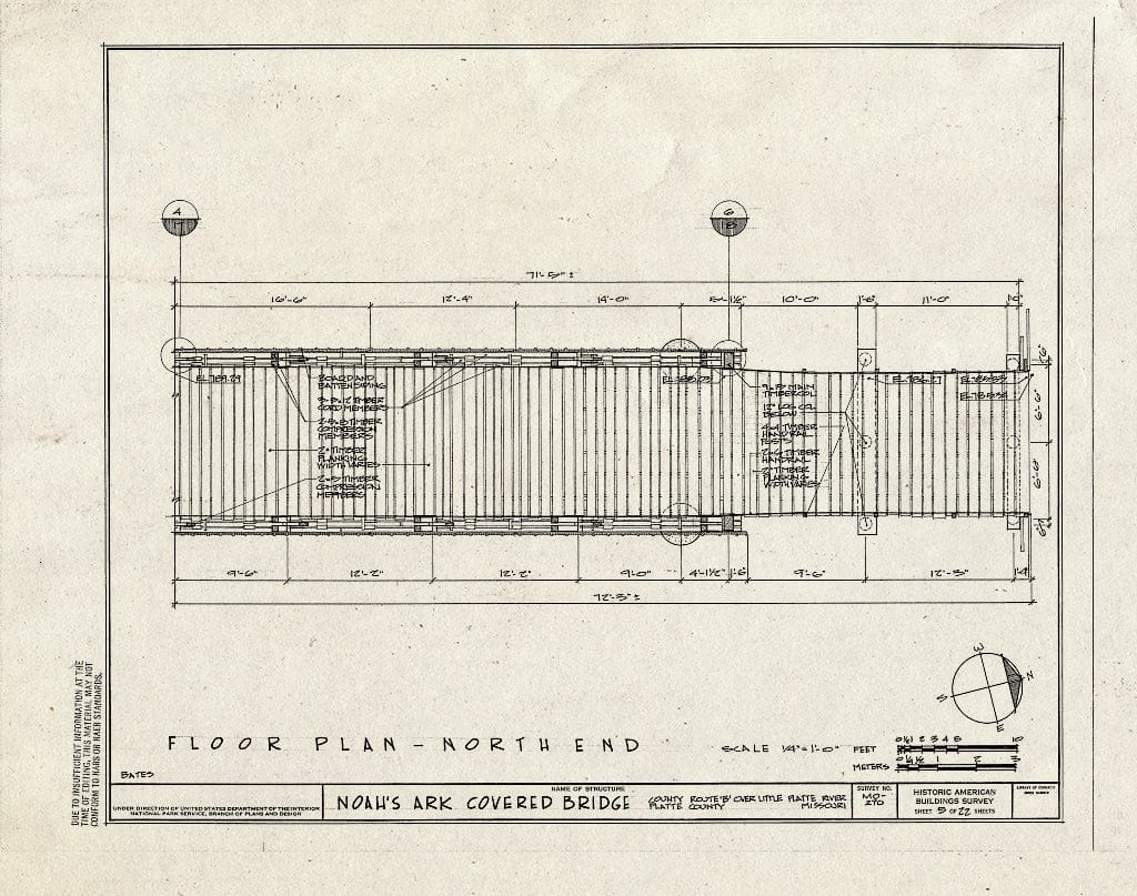 Blueprint 5. Floor Plan-North End - Noah's Ark Covered Bridge, County Route B Over Little Platte River, Hoover, Platte County, MO