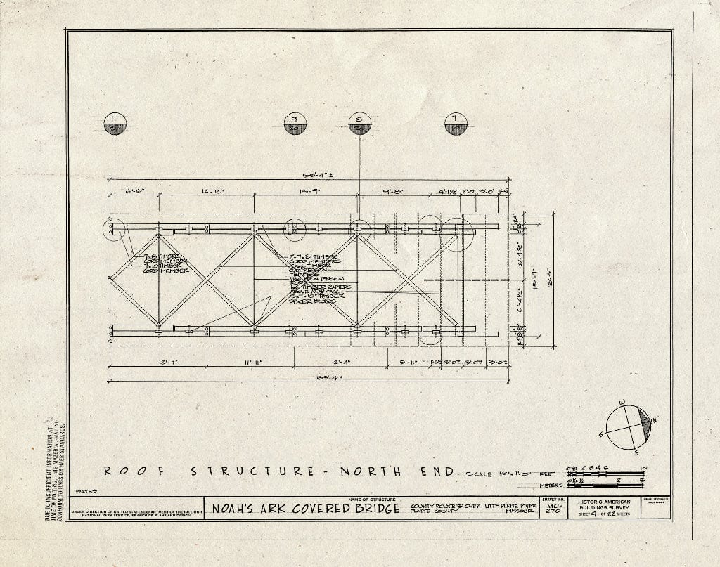 Blueprint 9. Roof Structure-North End - Noah's Ark Covered Bridge, Cou ...