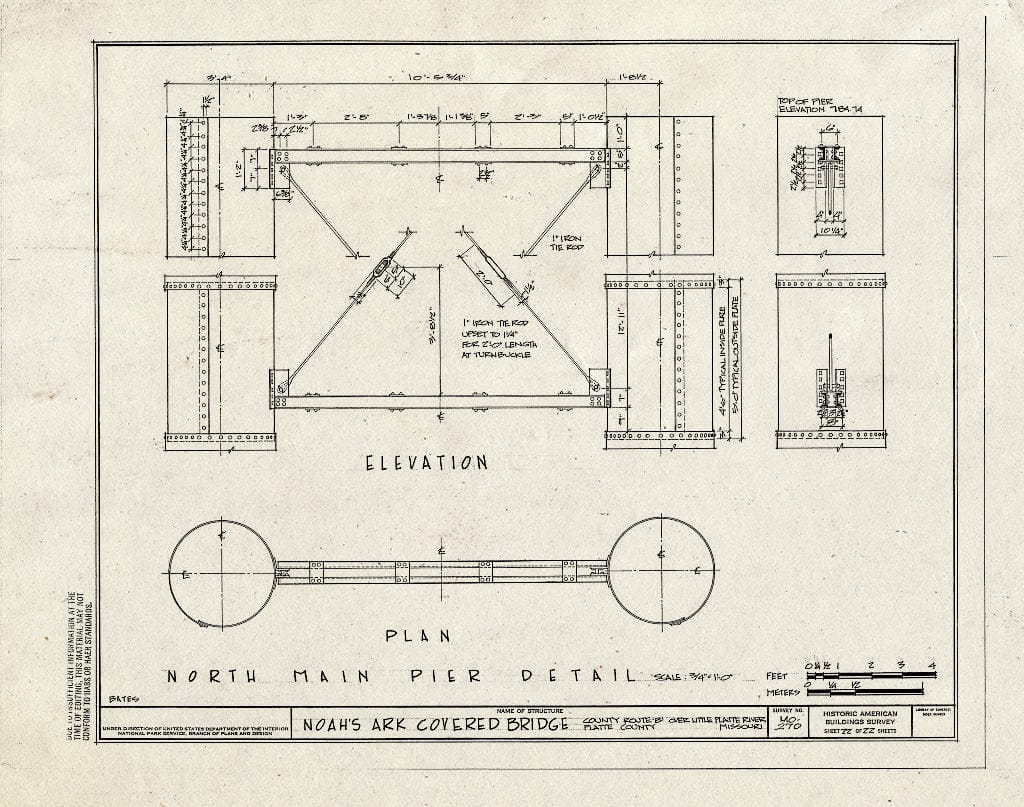 Blueprint 22. Elevation, North Main Pier Detail - Noah's Ark Covered B ...