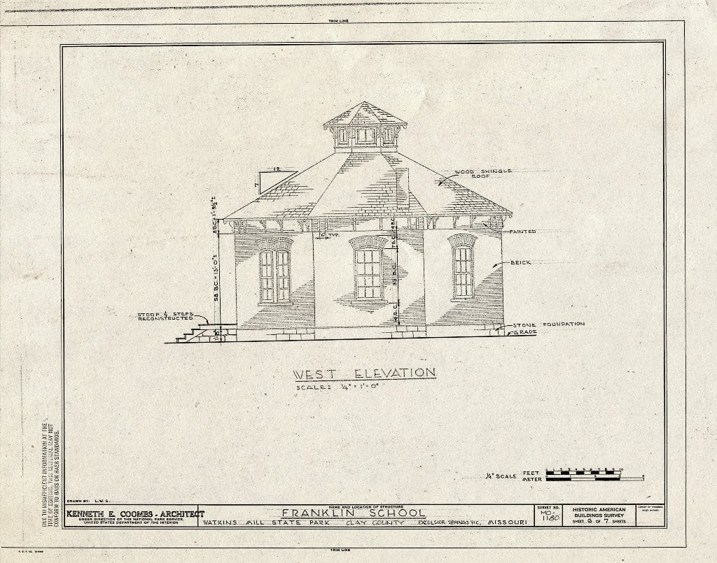 Blueprint HABS MO,24-EXPRI.V,1- (Sheet 6 of 7) - Franklin School, Watkins Mill State Park, Excelsior Springs, Clay County, MO