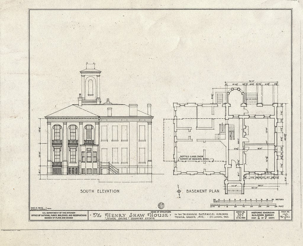 Blueprint HABS MO,96-SALU,7- (Sheet 2 of 7) - Henry Shaw House, 2345 Tower Grove Avenue, Saint Louis, Independent City, MO