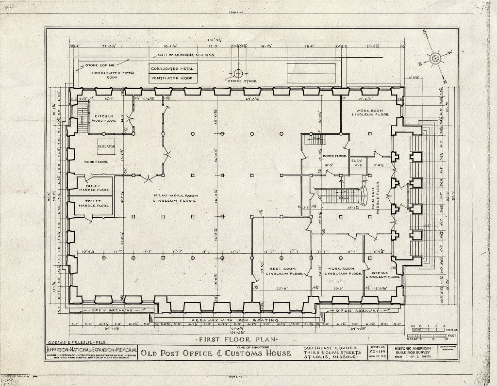 Blueprint HABS MO,96-SALU,114- (Sheet 1 of 2) - Old Post Office & Customs House, Third & Olive Streets, Saint Louis, Independent City, MO