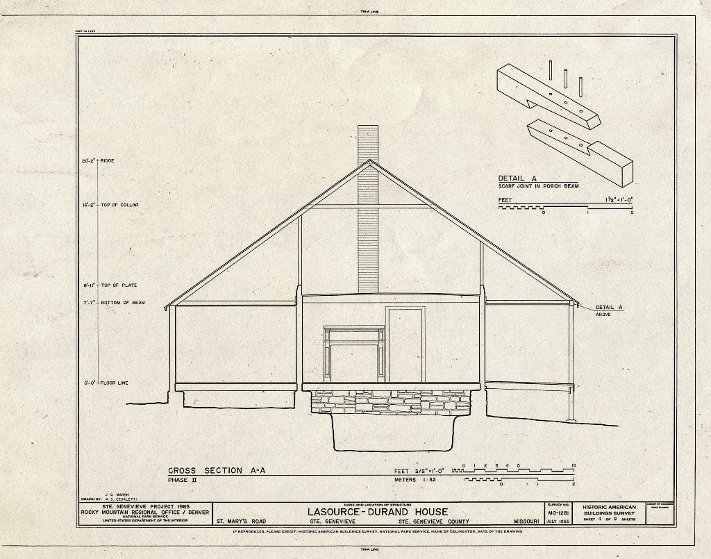 Blueprint HABS MO,97-SAIGEN,30- (Sheet 4 of 9) - Lasource-Durand House, St. Mary's Road Behind Bequet-Ribault House, Sainte Genevieve, Ste. Genevieve County, MO