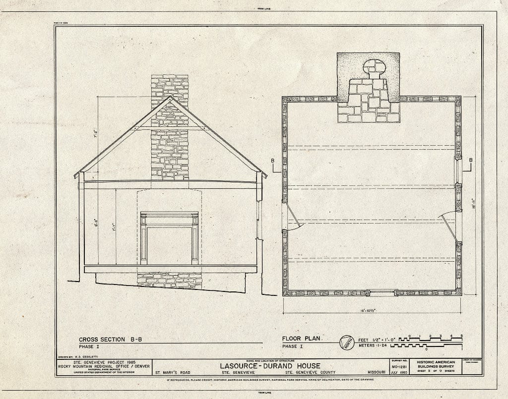 Blueprint HABS MO,97-SAIGEN,30- (Sheet 5 of 9) - Lasource-Durand House, St. Mary's Road Behind Bequet-Ribault House, Sainte Genevieve, Ste. Genevieve County, MO