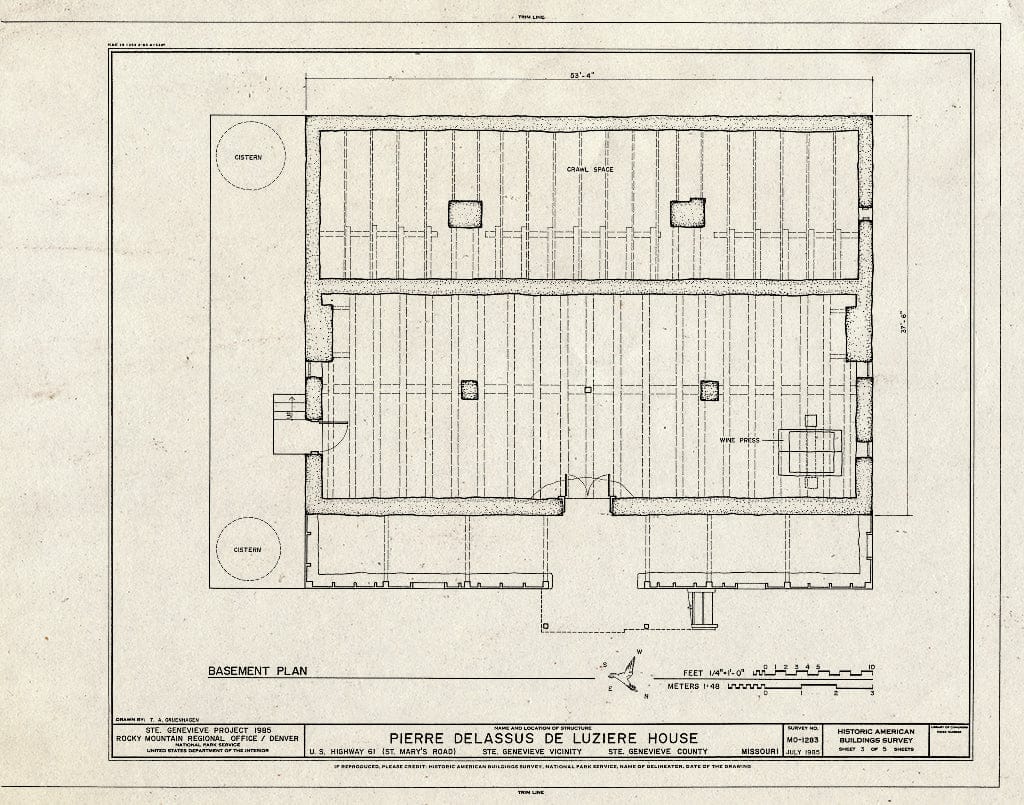 Blueprint HABS MO,97-SAIGEN.V,5- (Sheet 3 of 5) - Pierre Delassus DeLuziereHouse, U.S. Route 61, Sainte Genevieve, Ste. Genevieve County, MO