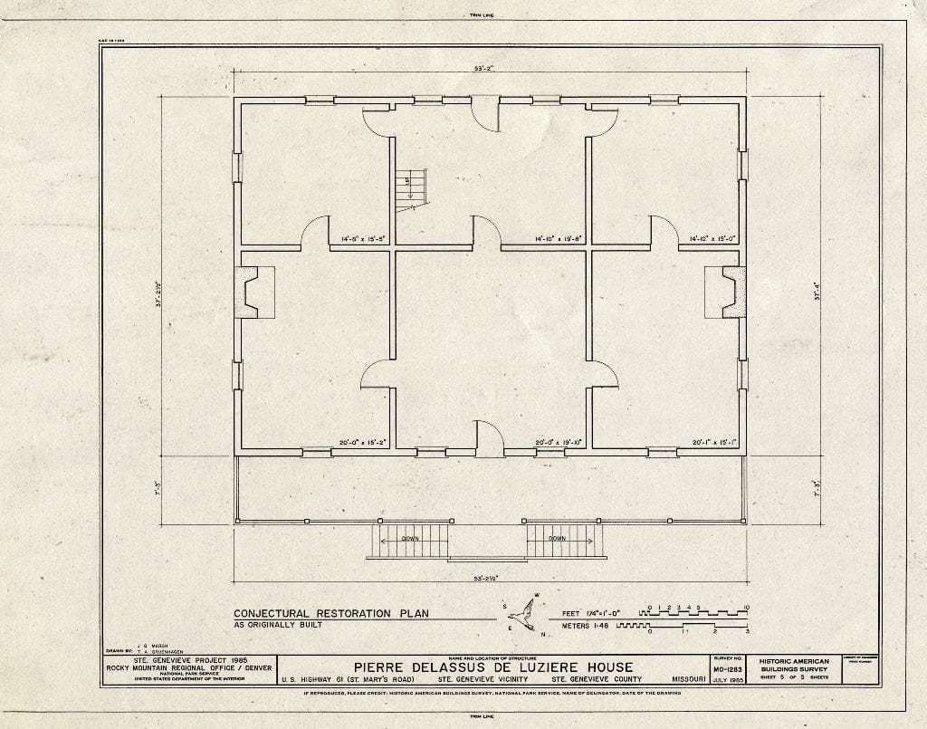 Blueprint HABS MO,97-SAIGEN.V,5- (Sheet 5 of 5) - Pierre Delassus DeLuziereHouse, U.S. Route 61, Sainte Genevieve, Ste. Genevieve County, MO