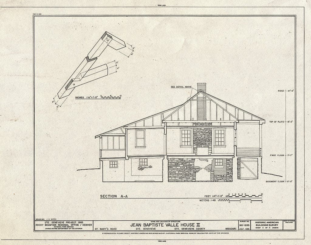 Blueprint HABS MO,97-SAIGEN,34- (Sheet 3 of 5) - Jean Baptiste Valle House II, St. Mary's Road, Sainte Genevieve, Ste. Genevieve County, MO