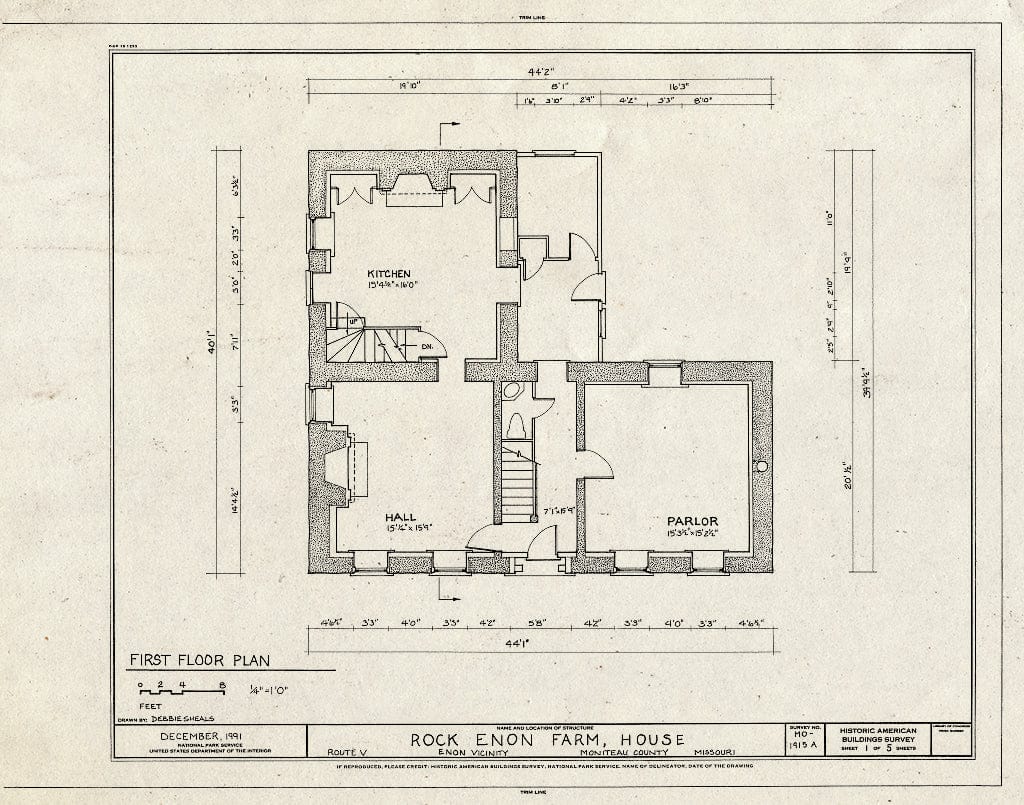 Blueprint HABS MO,68-ENON.V,1A- (Sheet 1 of 5) - Rock Enon Farm, House, State Route V, Enon, Moniteau County, MO