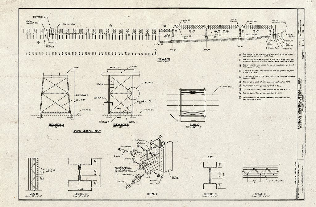 Blueprint HAER MO-93 (Sheet 2 of 3) - Francois Chouteau Bridge, Spanning Missouri River at Chouteau Traffic Way, Kansas City, Jackson County, MO