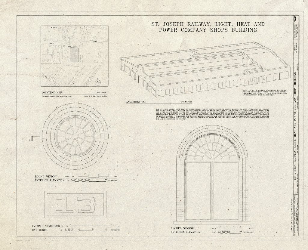 Blueprint HABS MO-1930 (Sheet 1 of 3) - St. Joseph Railway, Light, Heat & Power Company Shops Building, 713-723 Highland Avenue, Saint Joseph, Buchanan County, MO
