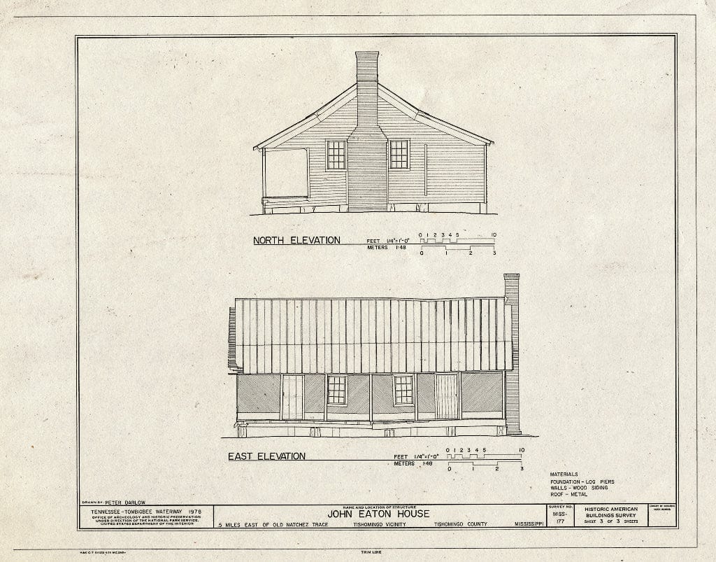 Blueprint HABS Miss,71-Tish.V,6- (Sheet 3 of 3) - John Eaton House, Old Natchez Trace Vicinity, Tishomingo, Tishomingo County, MS