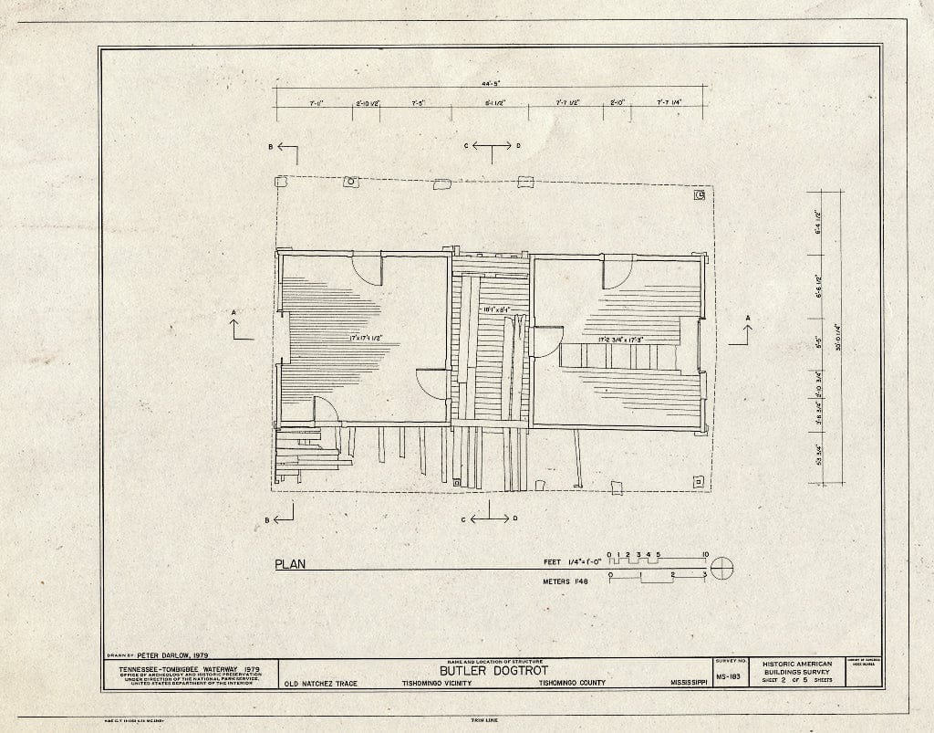 Blueprint HABS Miss,71-Tish.V,3- (Sheet 2 of 5) - Butler Dogtrot, Old Natchez Trace, Tishomingo, Tishomingo County, MS