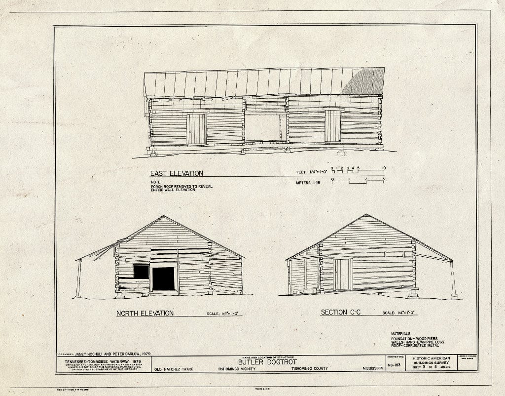 Blueprint HABS Miss,71-Tish.V,3- (Sheet 3 of 5) - Butler Dogtrot, Old Natchez Trace, Tishomingo, Tishomingo County, MS