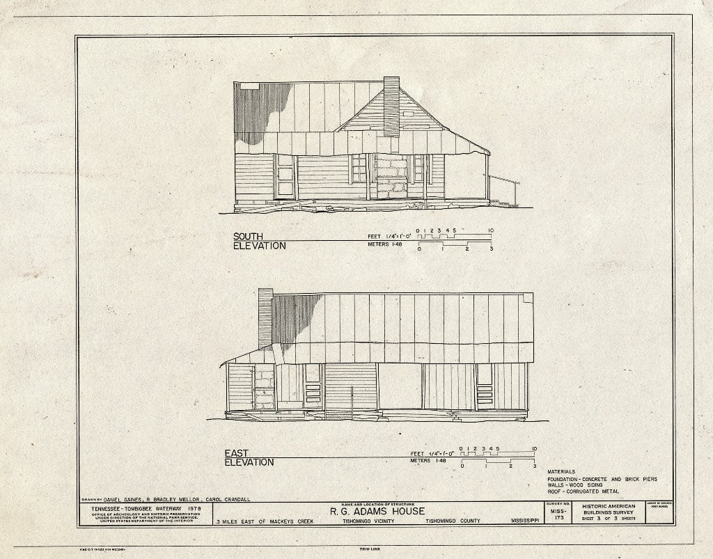 Blueprint HABS Miss,71-Tish.V,1- (Sheet 3 of 3) - R. G. Adams House, Mackeys Creek Vicinity, Tishomingo, Tishomingo County, MS