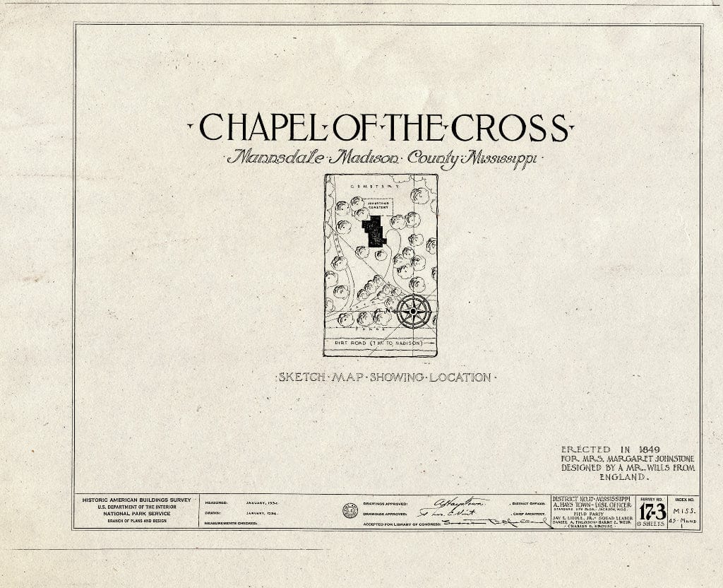 Blueprint HABS Miss,45-MAND,1- (Sheet 0 of 6) - Chapel of The Cross, Mannsdale, Madison County, MS