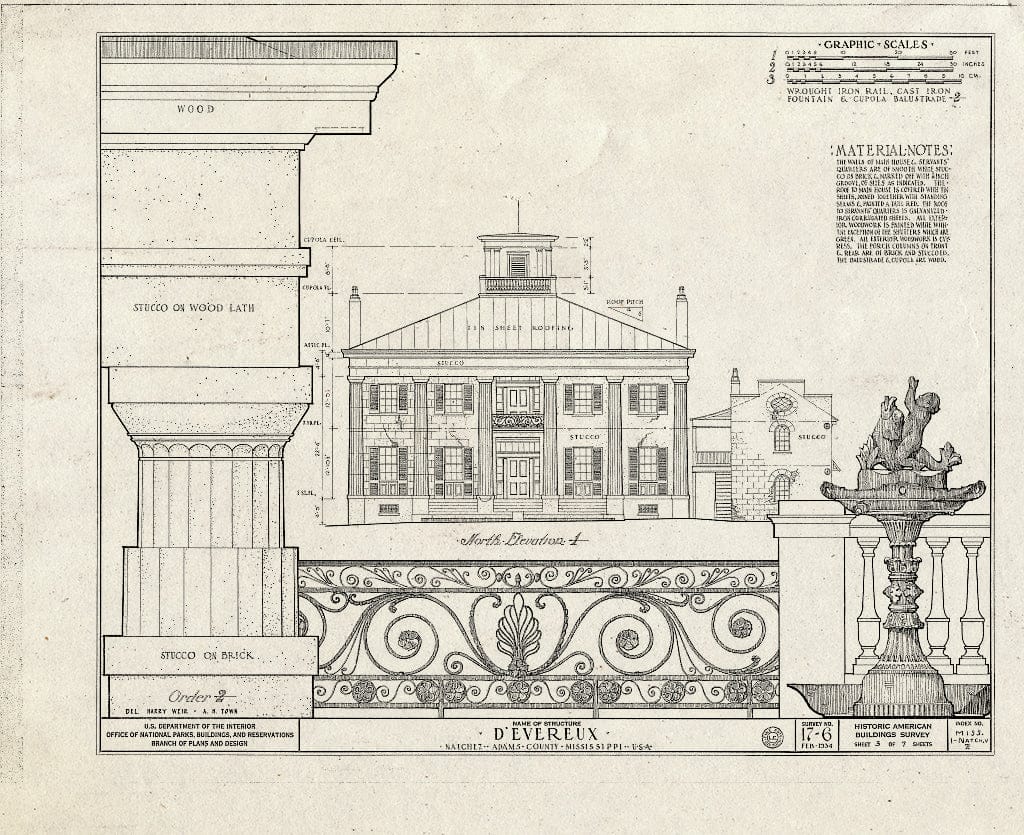 Blueprint HABS Miss,1-Natch.V,2- (Sheet 3 of 7) - D'Evereux, Natchez, Adams County, MS