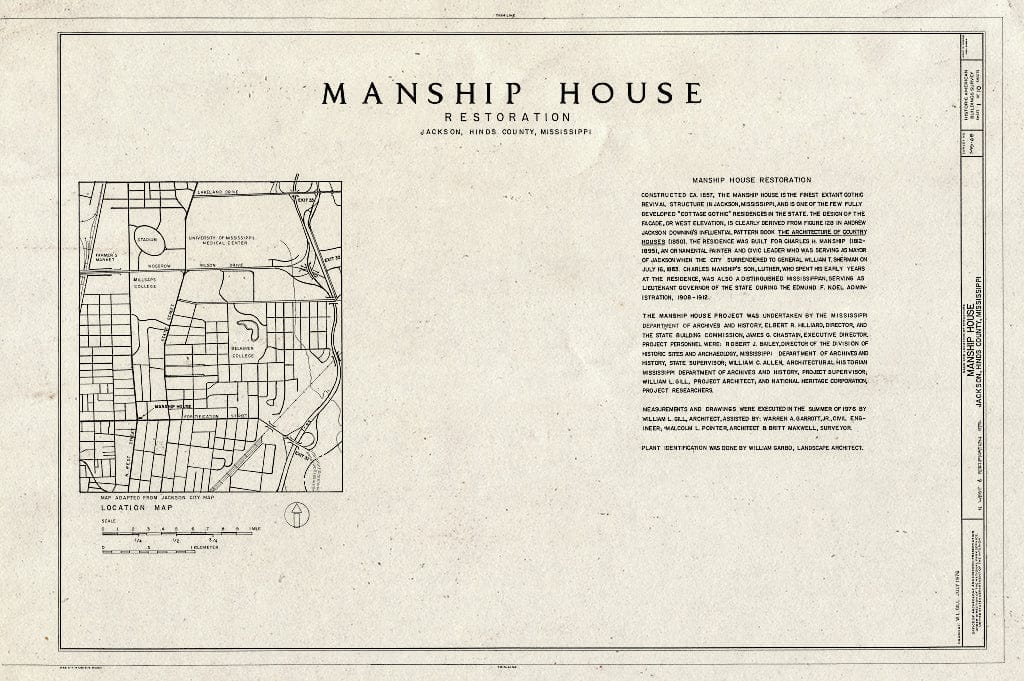 Blueprint HABS Miss,25-Jack,7- (Sheet 1 of 10) - Manship House, Northwest & Fortification Streets, Jackson, Hinds County, MS