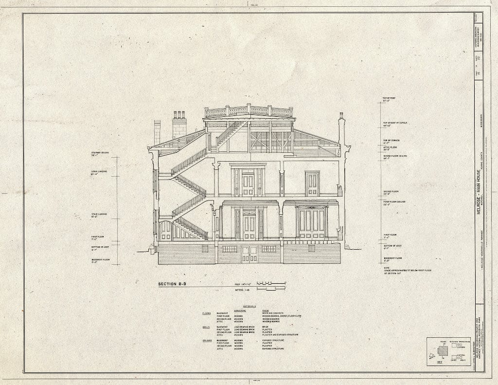 Blueprint HABS Miss,1-Natch.V,12A- (Sheet 15 of 22) - Melrose, Main House, 1 Melrose-Montebello Parkway, Natchez, Adams County, MS