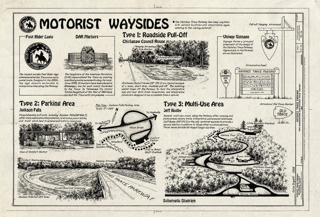 Blueprint Motorist Waysides - Natchez Trace Parkway, Located Between Natchez, MS & Nashville, TN, Tupelo, Lee County, MS