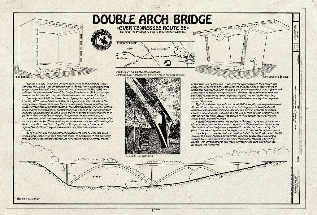 Blueprint Double Arch Bridge - Natchez Trace Parkway, Located Between Natchez, MS & Nashville, TN, Tupelo, Lee County, MS