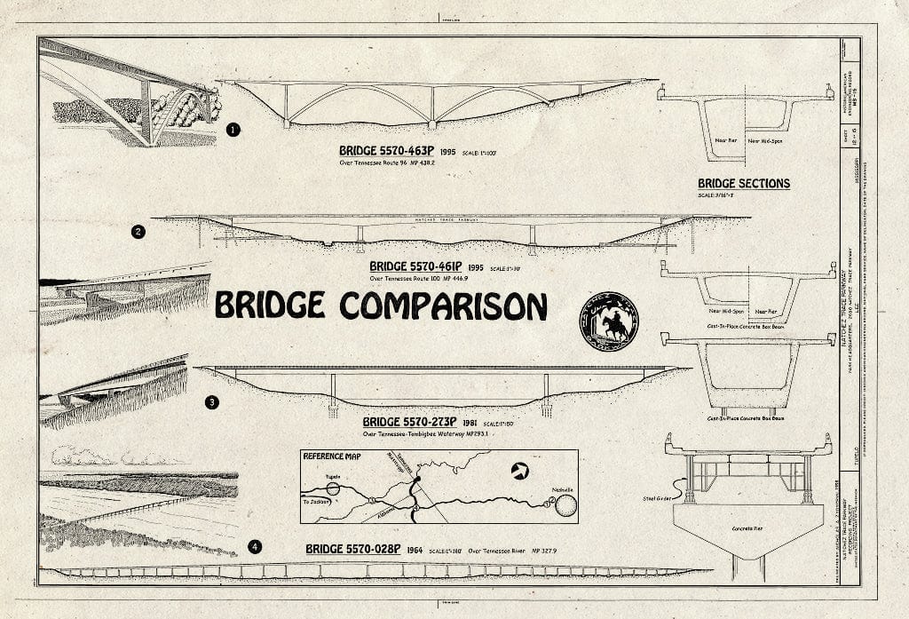 Blueprint Bridge Comparison - Natchez Trace Parkway, Located Between Natchez, MS & Nashville, TN, Tupelo, Lee County, MS