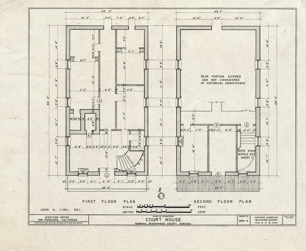 Historic Pictoric : Blueprint HABS Mont,1-BRAN,2- (Sheet 2 of 9) - Beaverhead County Courthouse, North Side of Main Street, Bannack, Beaverhead County, MT