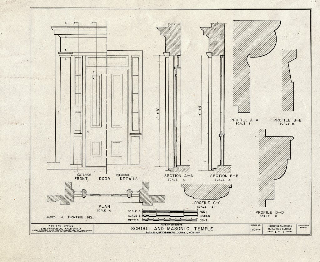 Historic Pictoric : Blueprint HABS Mont,1-BRAN,1- (Sheet 5 of 7) - School & Masonic Temple, South Side of Main Street, Bannack, Beaverhead County, MT
