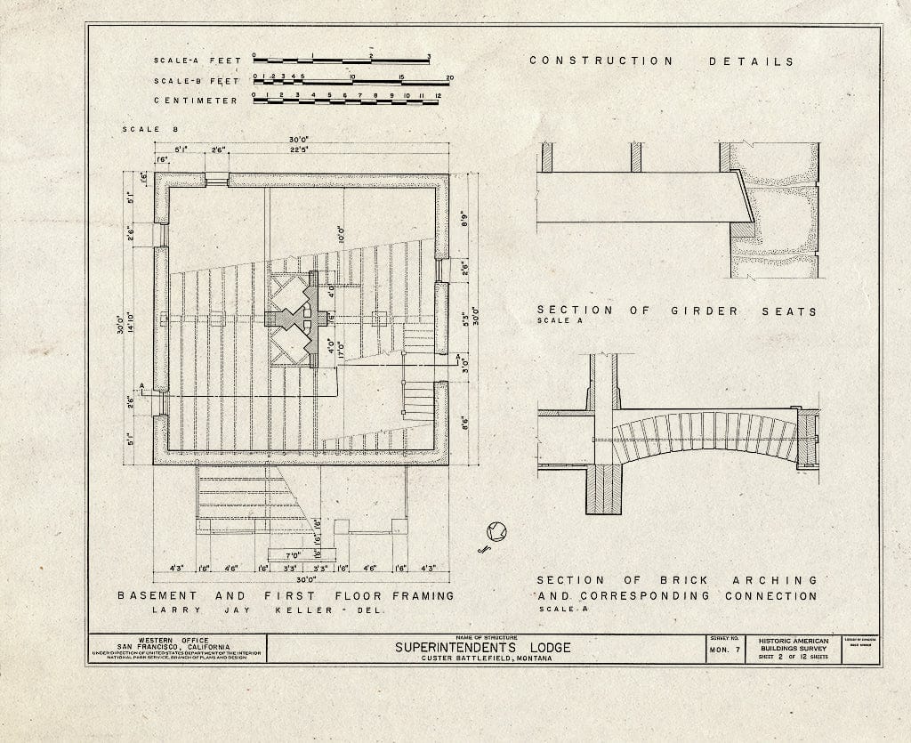 Historic Pictoric : Blueprint HABS Mont,2-CUST,1- (Sheet 2 of 12) - Superintendent's Lodge, Crow Agency, Big Horn County, MT